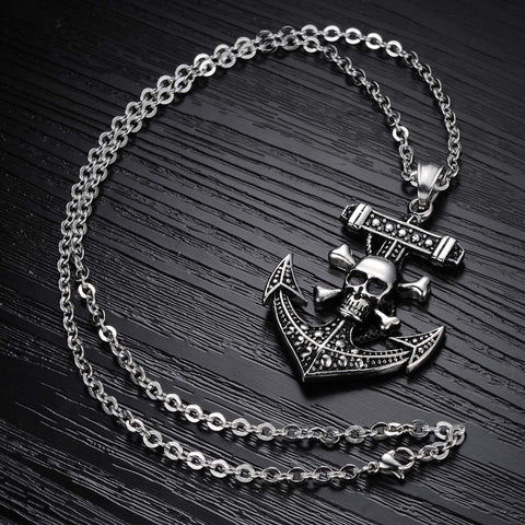 Skeleton Skull Pendant Biker Necklace