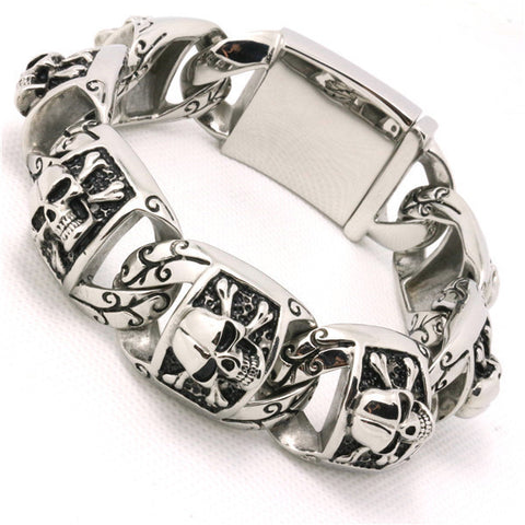 Leather Skull Spiked Biker Bracelet