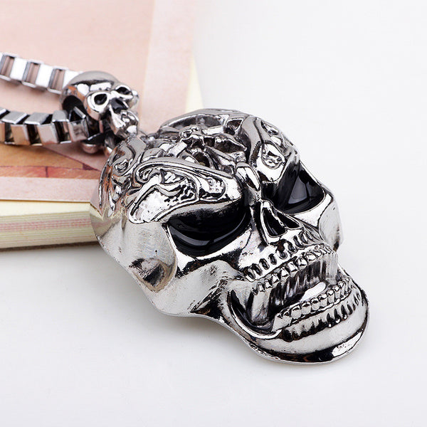 Skeleton Skull Pendant Biker Necklace