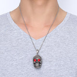 Ornate Skeleton Skull Pendant Biker Necklace