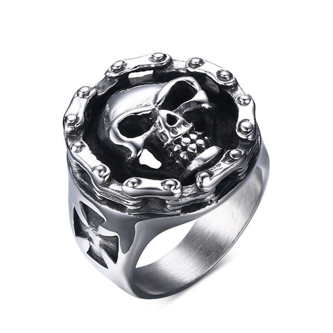 Motorcycle Chain Iron Cross Skull Ring