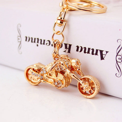 Gold Skeleton Rhinestone Motorcycle Key Chain