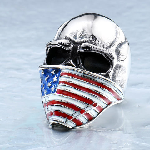 Men's American Flag Skull Ring