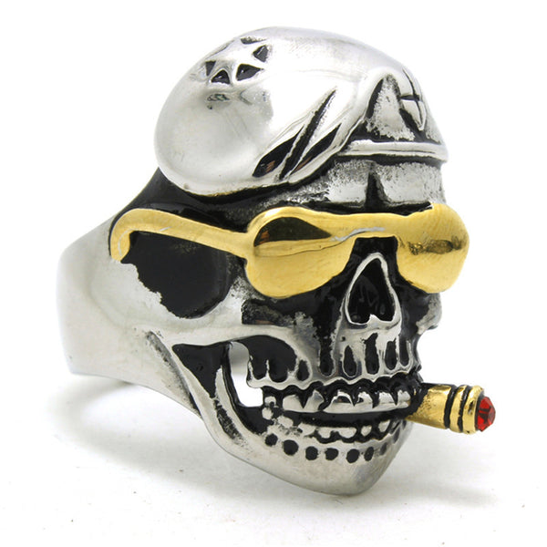 Special Forces Cigar Smoking Skull Ring