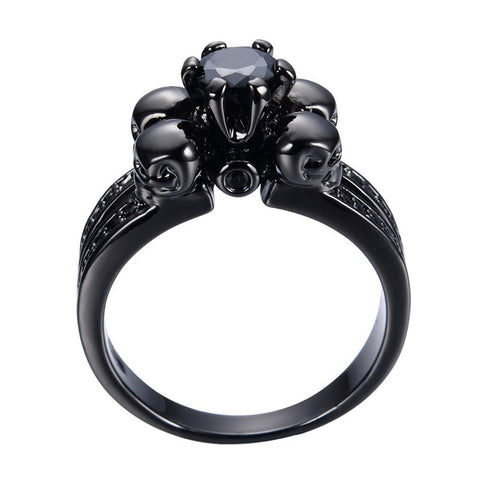 Women's Gold Filled Black Sapphire Skull Ring