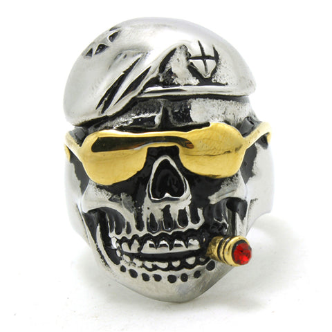Special Forces Cigar Smoking Skull Ring