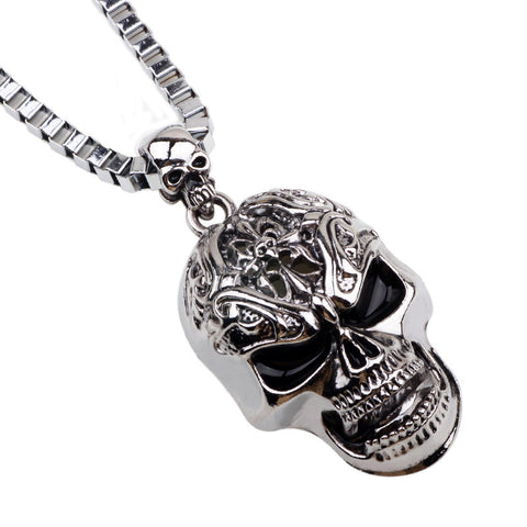 Pirate Skull & Bones Anchor Biker Pendant Necklace