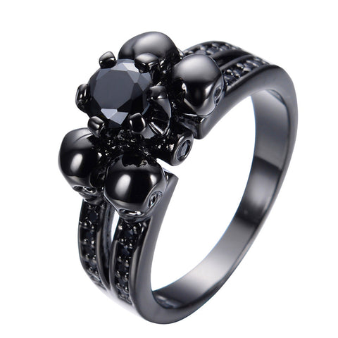 Women's Gold Filled Black Sapphire Skull Ring