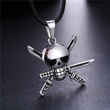 Pirate Skull & Bones Pendant Biker Necklace